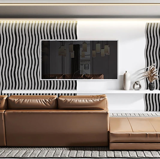 Set 6 Panouri riflaj acustic decorativ, MDF si pasla, Naimeed D6249, 240x30x1.8cm, Stejar Deschis