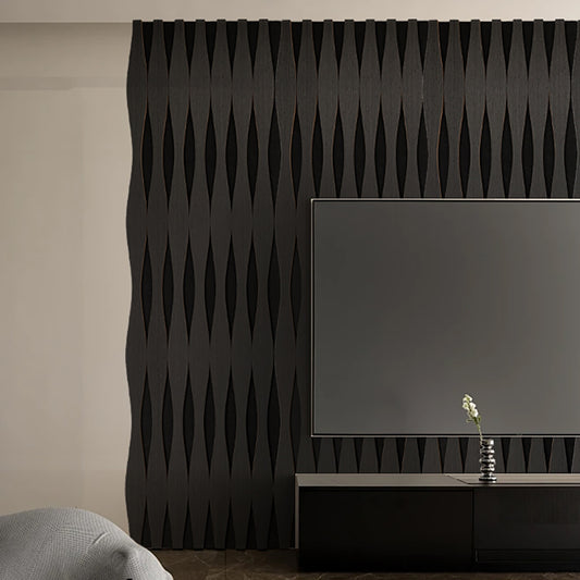 Set 3 Panouri riflaj acustic decorativ, MDF si pasla, Naimeed D6251, 240x30x1.8cm, Stejar Negru