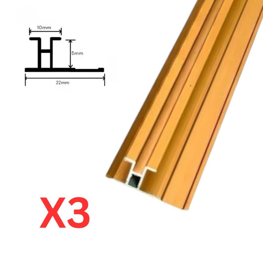 Set 3 profile cu canel, pentru imbinarea panourilor cristal carbon si carbune de bambus, Naimeed D6290, aluminiu, 300x0.5cm, Auriu