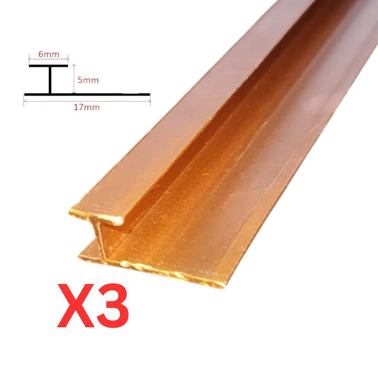 Set 3 profile tip H, pentru imbinarea panourilor cristal carbon si carbune de bambus, Naimeed D6299, aluminiu, 300x0.5cm, Auriu