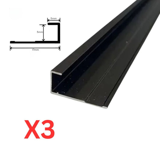 Set 3 profile aluminiu pentru finisarea panourilor cristal carbon si carbune de bambus, Naimeed D6307, 300x0.5cm, Negru