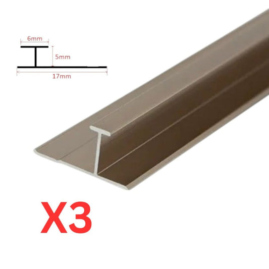 Set 3 profile tip H, pentru imbinarea panourilor cristal carbon si carbune de bambus, Naimeed D6300, aluminiu, 300x0.5cm, Bronz