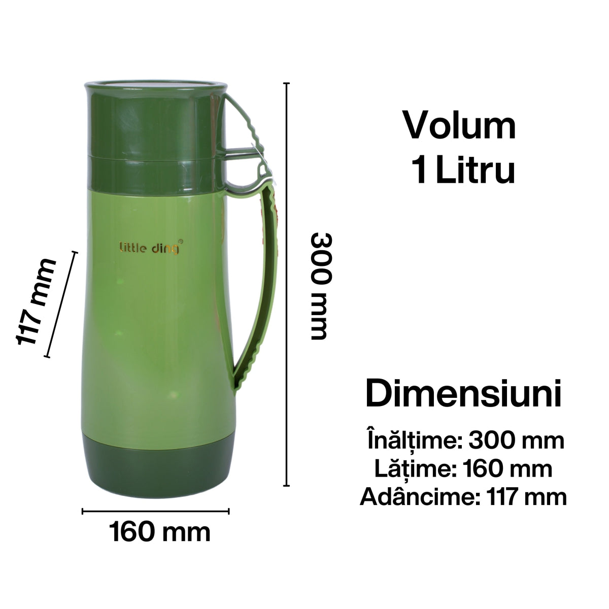 Termos, Naimeed D6413, pentru bauturi reci sau calde, Sticla si ABS, 1L, Verde, 160x300x117mm