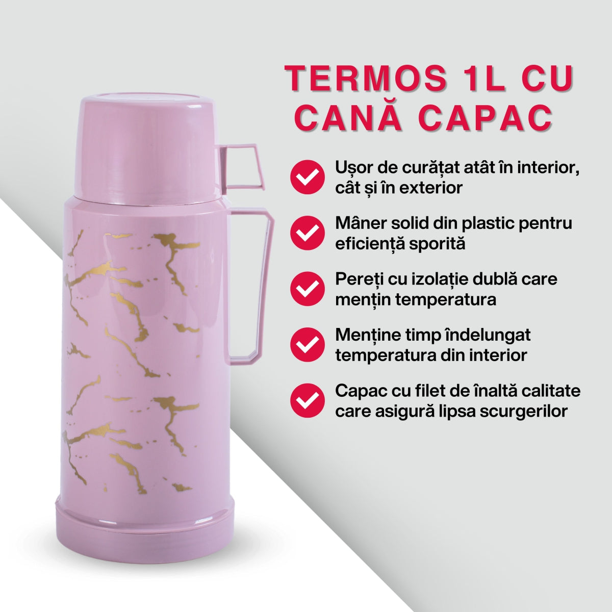 Termos, Naimeed D6416, pentru bauturi reci sau calde, Sticla si ABS, 1.8L, Mov, 160x320x135mm