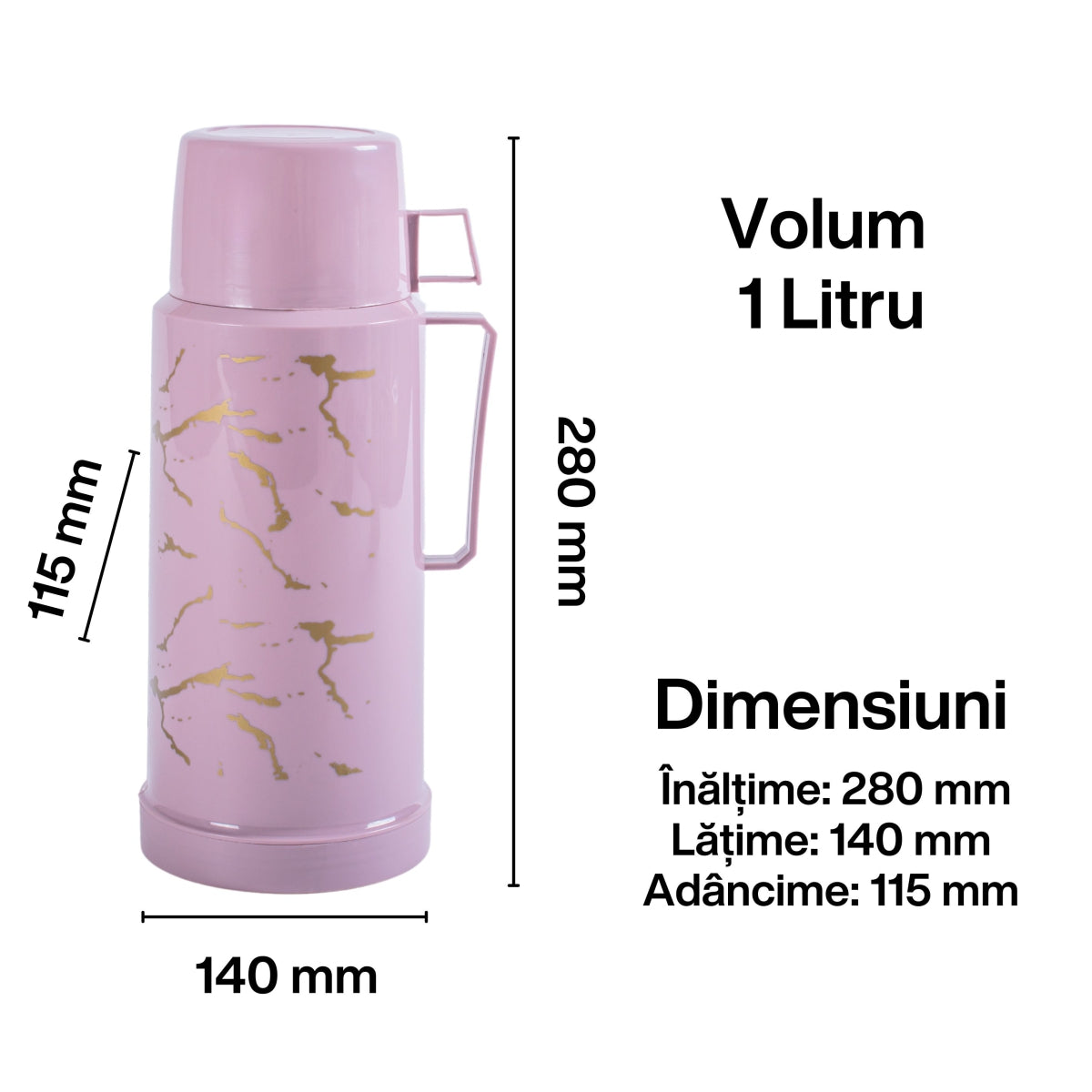 Termos, Naimeed D6415, pentru bauturi reci sau calde, Sticla si ABS, 1L, Mov, 140x280x115mm