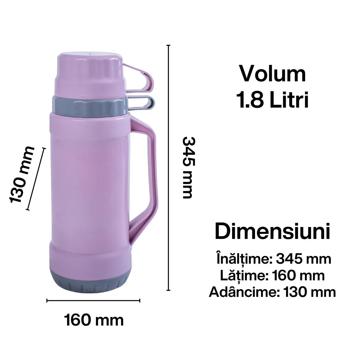 Termos, Naimeed D6417, pentru bauturi reci sau calde, Sticla si ABS, 1.8L, Mov, 160x345x130mm - 221.ro