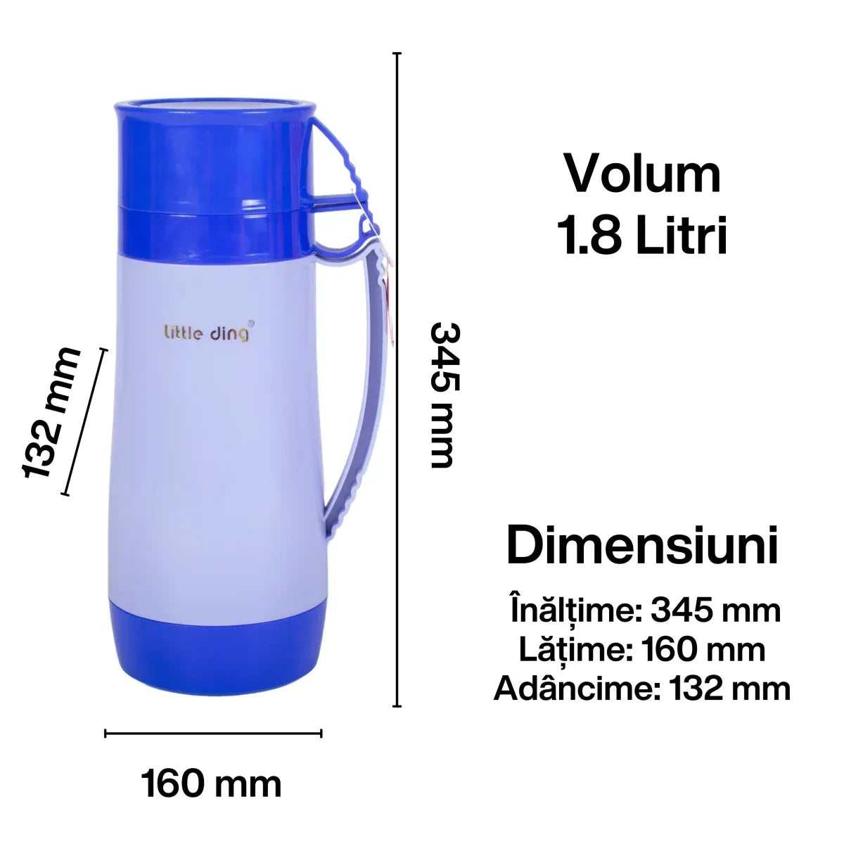 Termos, Naimeed D6418, pentru bauturi reci sau calde, Sticla si ABS, 1.8L, Albastru, 160x345x132mm - 221.ro