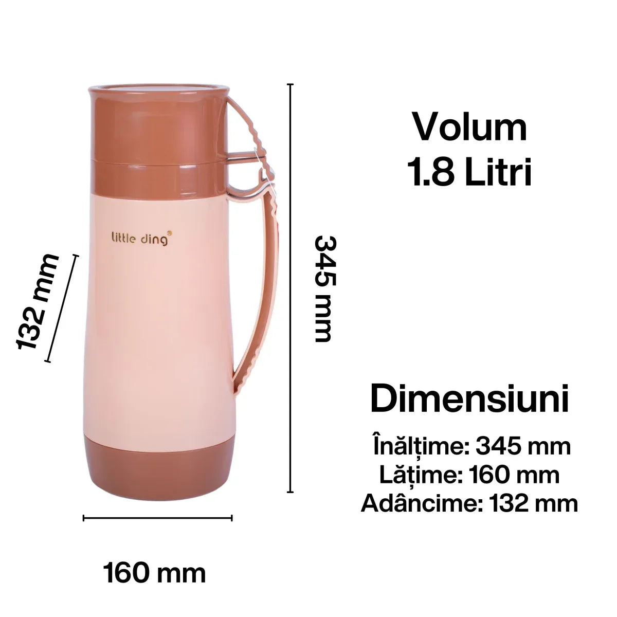 Termos, Naimeed D6418, pentru bauturi reci sau calde, Sticla si ABS, 1.8L, Maro, 160x345x132mm - 221.ro