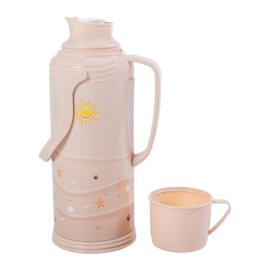 Termos, Naimeed D6420, pentru bauturi reci sau calde, Sticla si ABS, 1.2L, Crem, 120x340x170mm