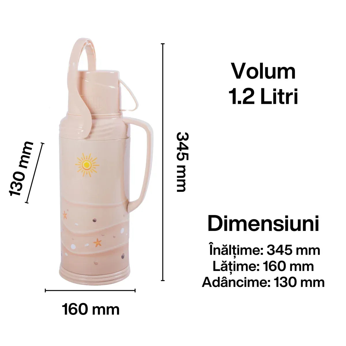 Termos, Naimeed D6420, pentru bauturi reci sau calde, Sticla si ABS, 1.2L, Crem, 120x340x170mm - 221.ro