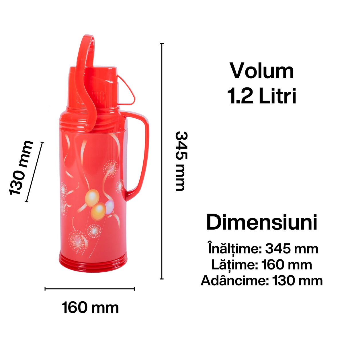 Termos, Naimeed D6420, pentru bauturi reci sau calde, Sticla si ABS, 1.2L, Rosu, 120x340x170mm