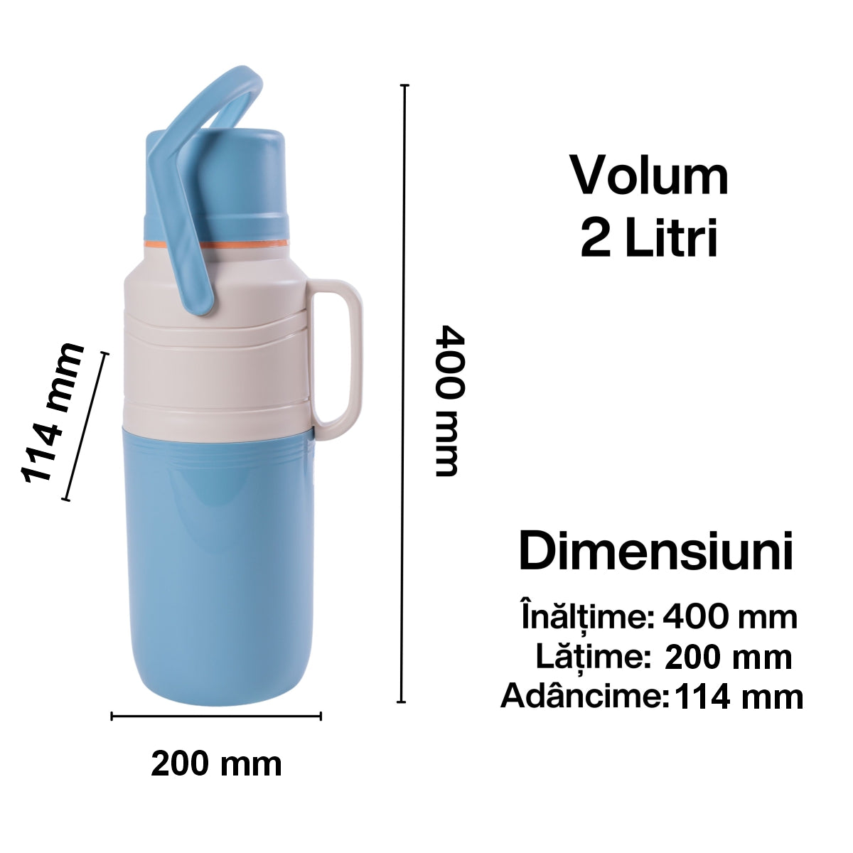 Termos, Naimeed D6421, pentru bauturi reci sau calde, Sticla si ABS, 2L, Albastru, 114x400x200mm