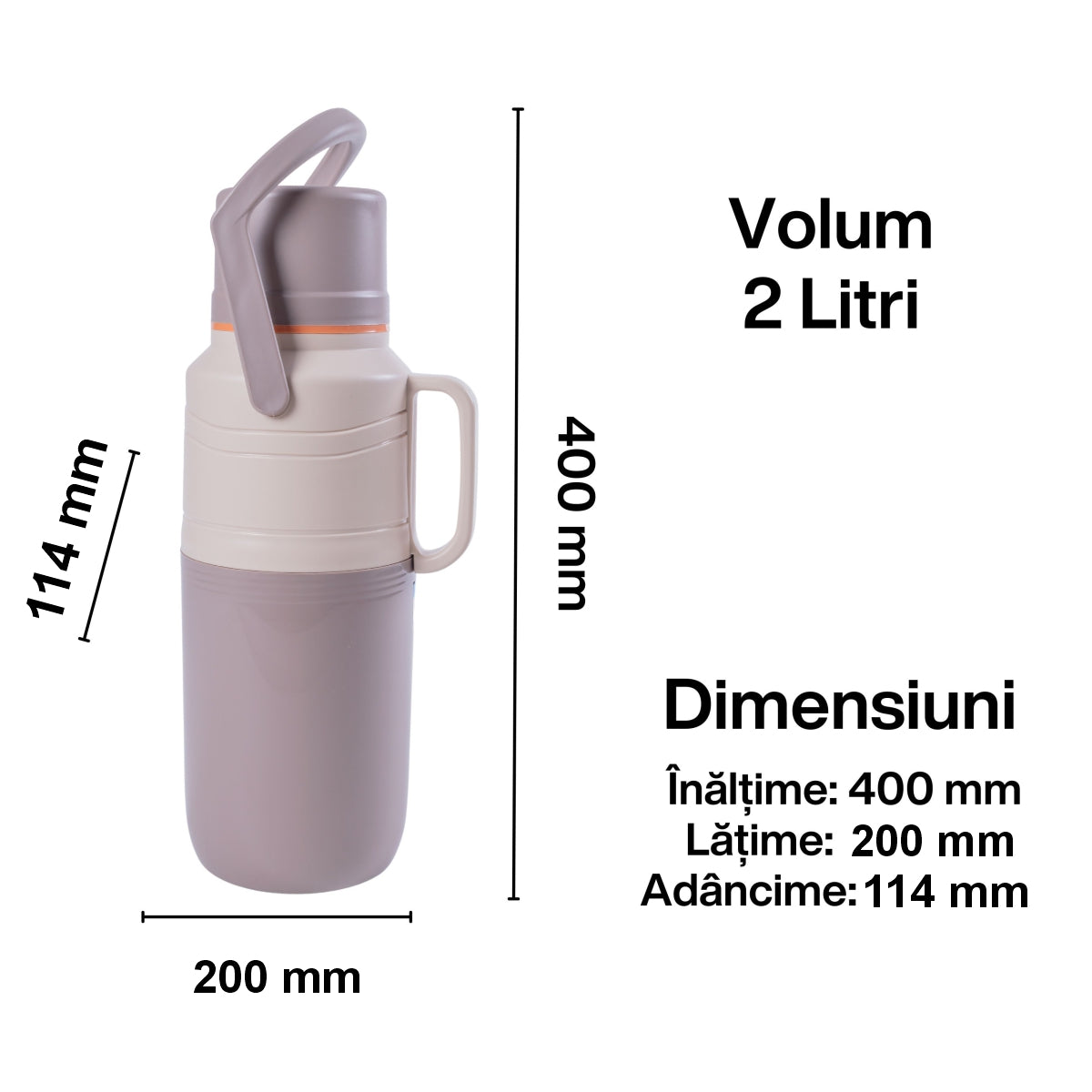 Termos, Naimeed D6421, pentru bauturi reci sau calde, Sticla si ABS, 2L, Gri, 114x400x200mm