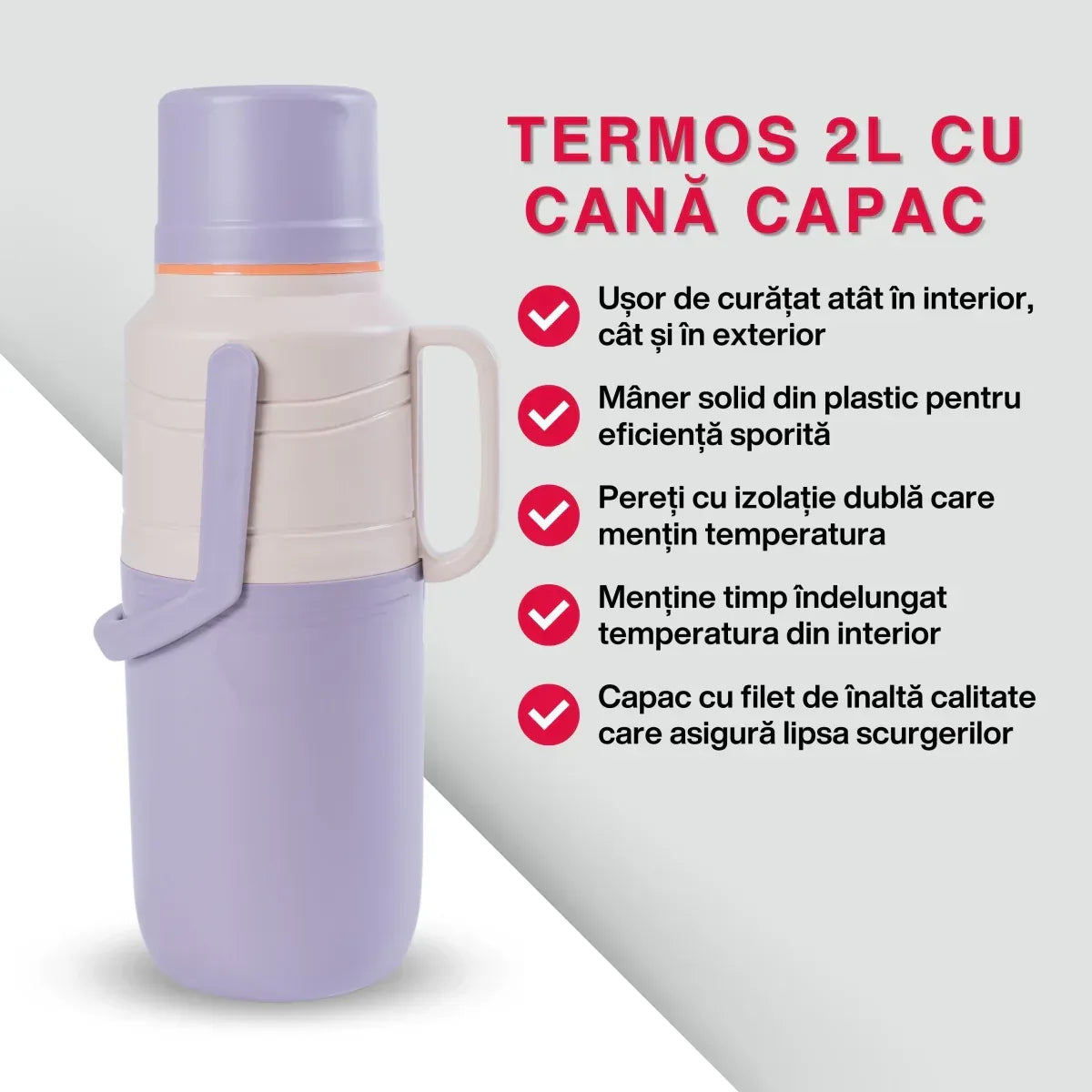 Termos, Naimeed D6421, pentru bauturi reci sau calde, Sticla si ABS, 2L, Mov, 114x400x200mm - 221.ro