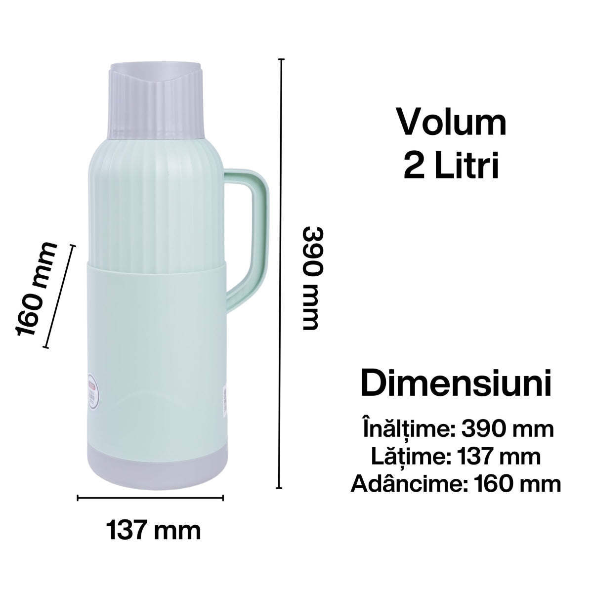 Termos, Naimeed D6422, pentru bauturi reci sau calde, Sticla si ABS, 2L, Turcoaz, 137x390x160mm