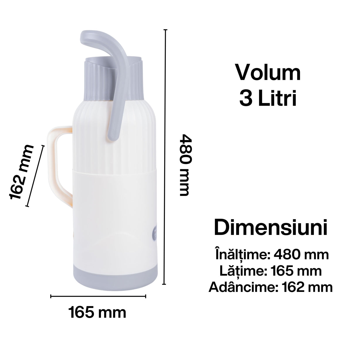 Termos, Naimeed D6423, pentru bauturi reci sau calde, Sticla si ABS, 3L, Alb, 165x480x162mm