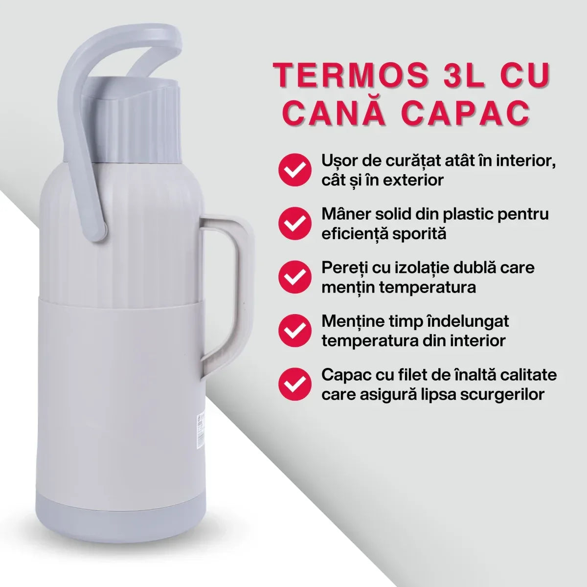 Termos, Naimeed D6423, pentru bauturi reci sau calde, Sticla si ABS, 3L, Gri, 165x480x162mm - 221.ro