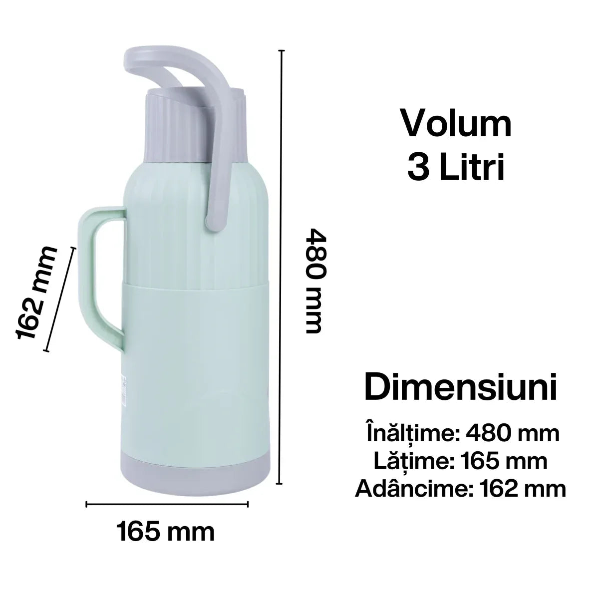 Termos, Naimeed D6423, pentru bauturi reci sau calde, Sticla si ABS, 3L, Turcoaz, 165x480x162mm - 221.ro