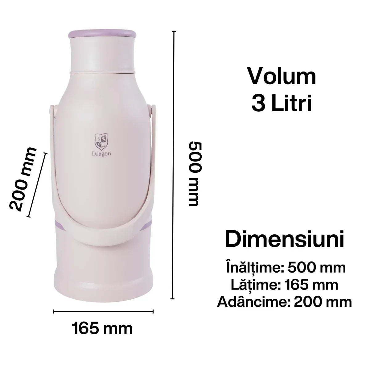 Termos, Naimeed D6424, pentru bauturi reci sau calde, Sticla si ABS, 3L, Crem, 165x500x200mm - 221.ro
