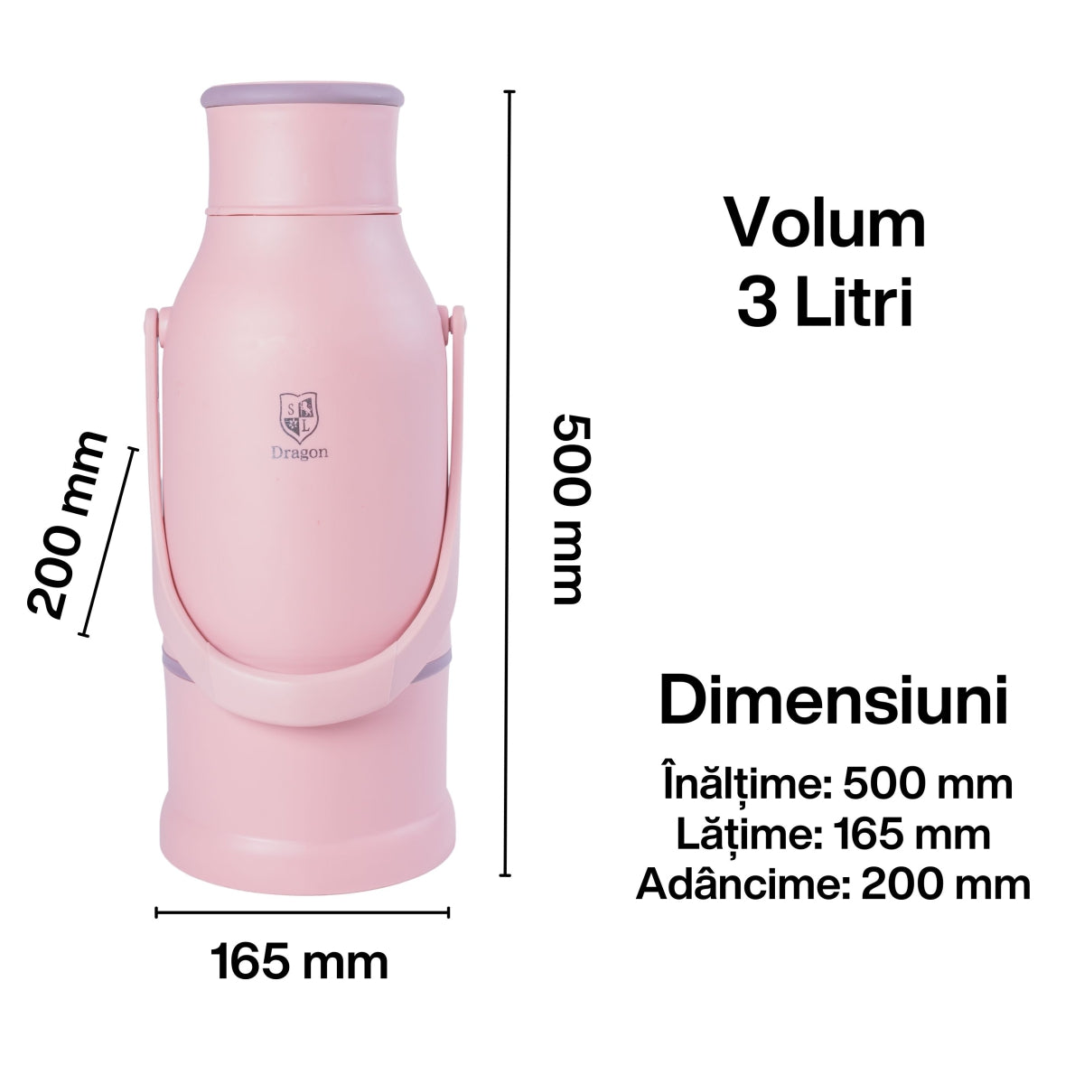Termos, Naimeed D6424, pentru bauturi reci sau calde, Sticla si ABS, 3L, Roz, 165x500x200mm