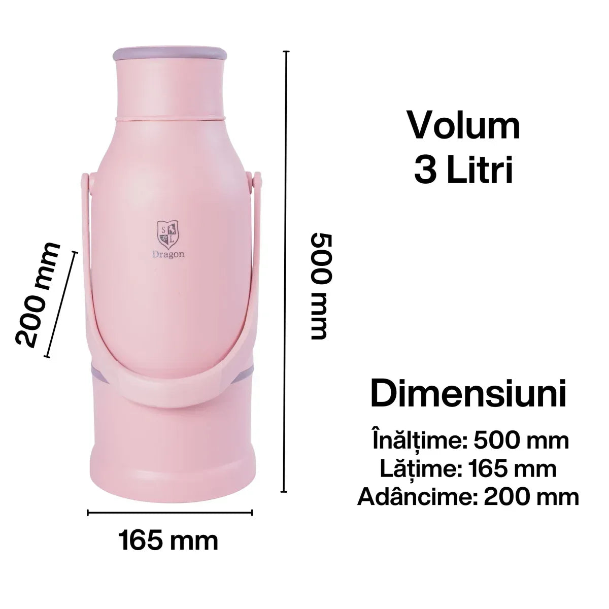 Termos, Naimeed D6424, pentru bauturi reci sau calde, Sticla si ABS, 3L, Roz, 165x500x200mm - 221.ro