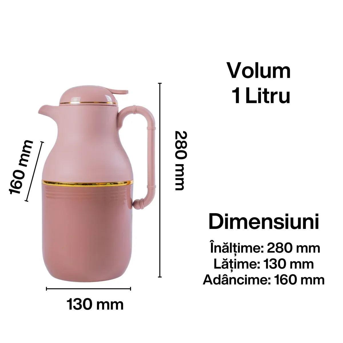 Termos, Naimeed D6427, pentru bauturi reci sau calde, Sticla si ABS, 1L, Maro, 130x280x160mm - 221.ro