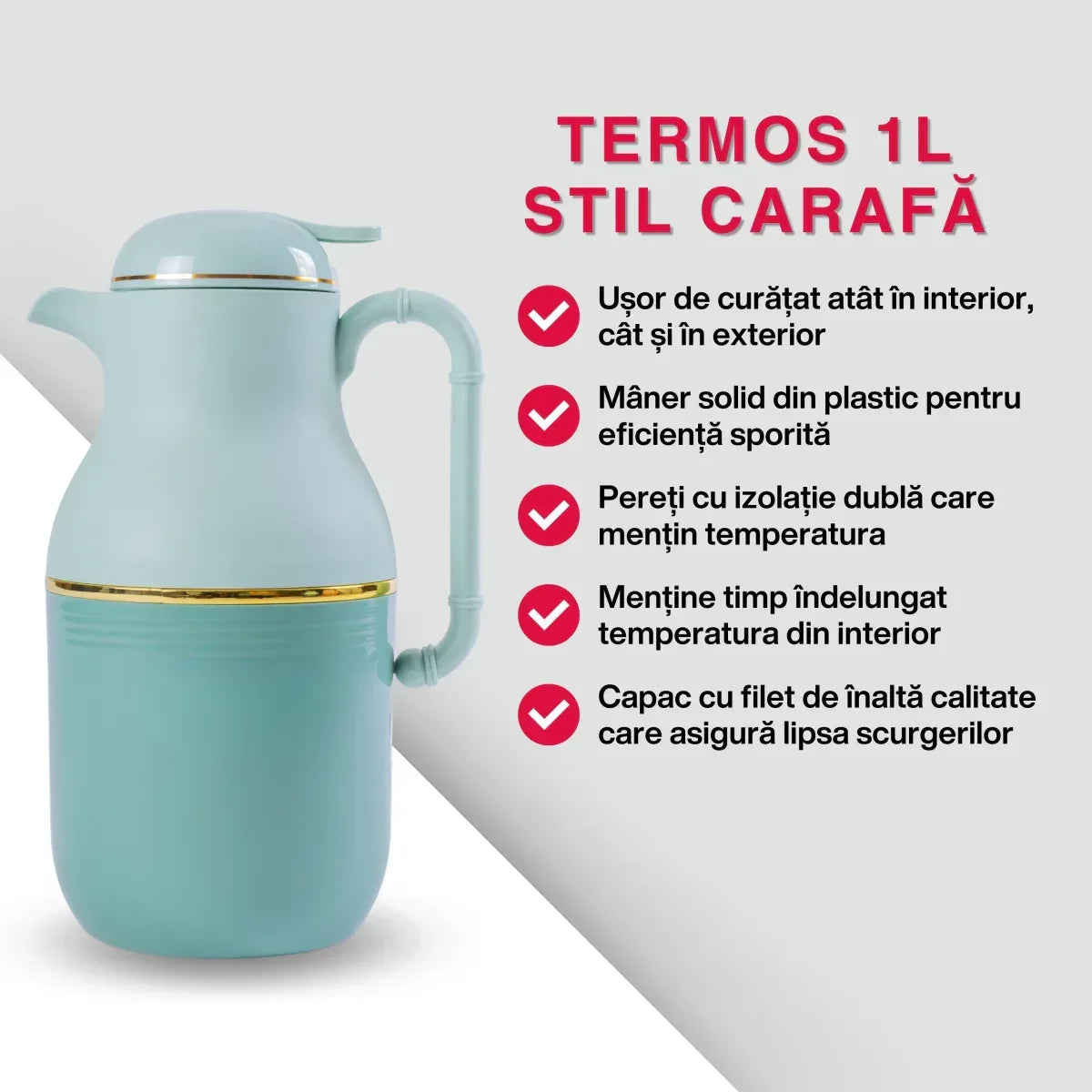 Termos, Naimeed D6427, pentru bauturi reci sau calde, Sticla si ABS, 1L, Verde, 130x280x160mm - 221.ro