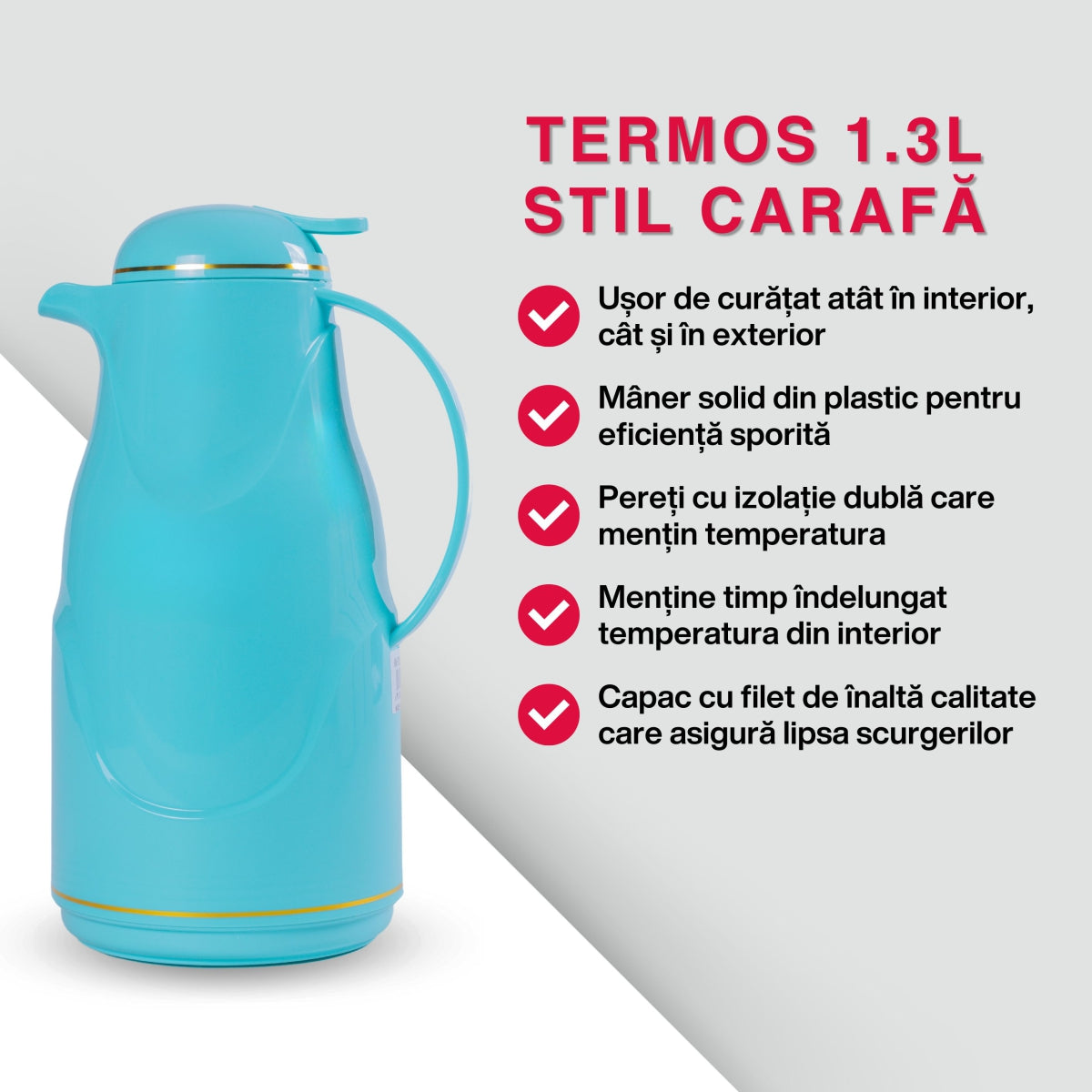 Termos, Naimeed D6430, pentru bauturi reci sau calde, Sticla si ABS, 1.4L, Albastru, 145x320x190mm