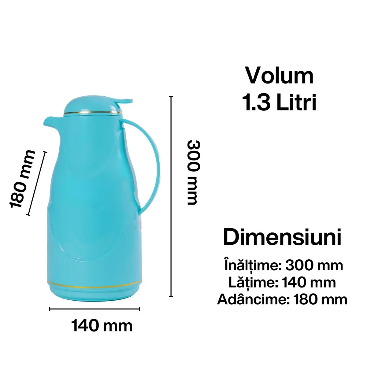Termos, Naimeed D6428, pentru bauturi reci sau calde, Sticla si ABS, 1.3L, Albastru, 140x300x180mm - 221.ro