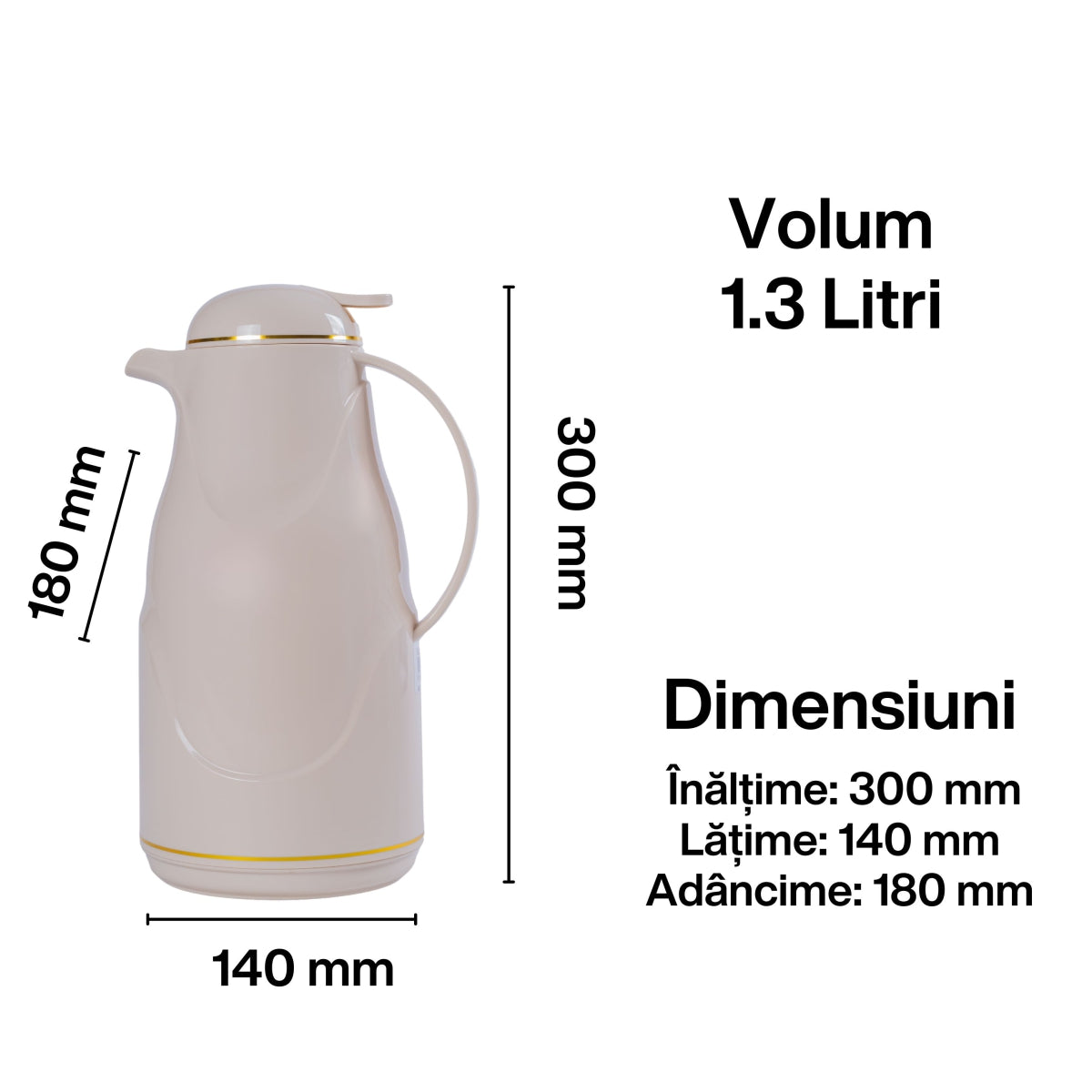 Termos, Naimeed D6428, pentru bauturi reci sau calde, Sticla si ABS, 1.3L, Crem, 140x300x180mm