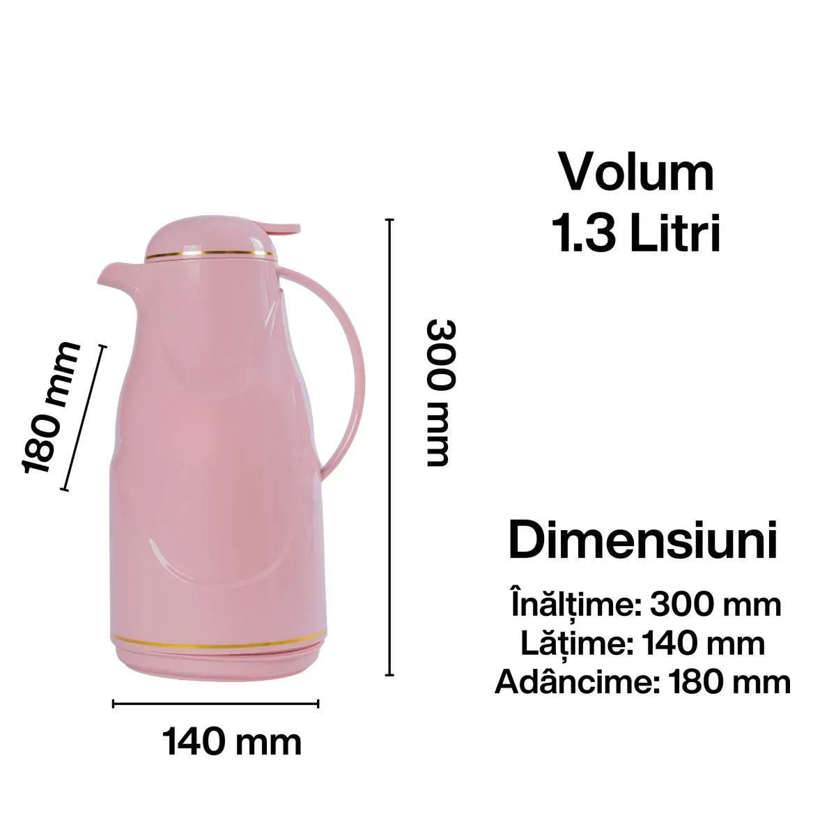 Termos, Naimeed D6428, pentru bauturi reci sau calde, Sticla si ABS, 1.3L, Roz, 140x300x180mm - 221.ro