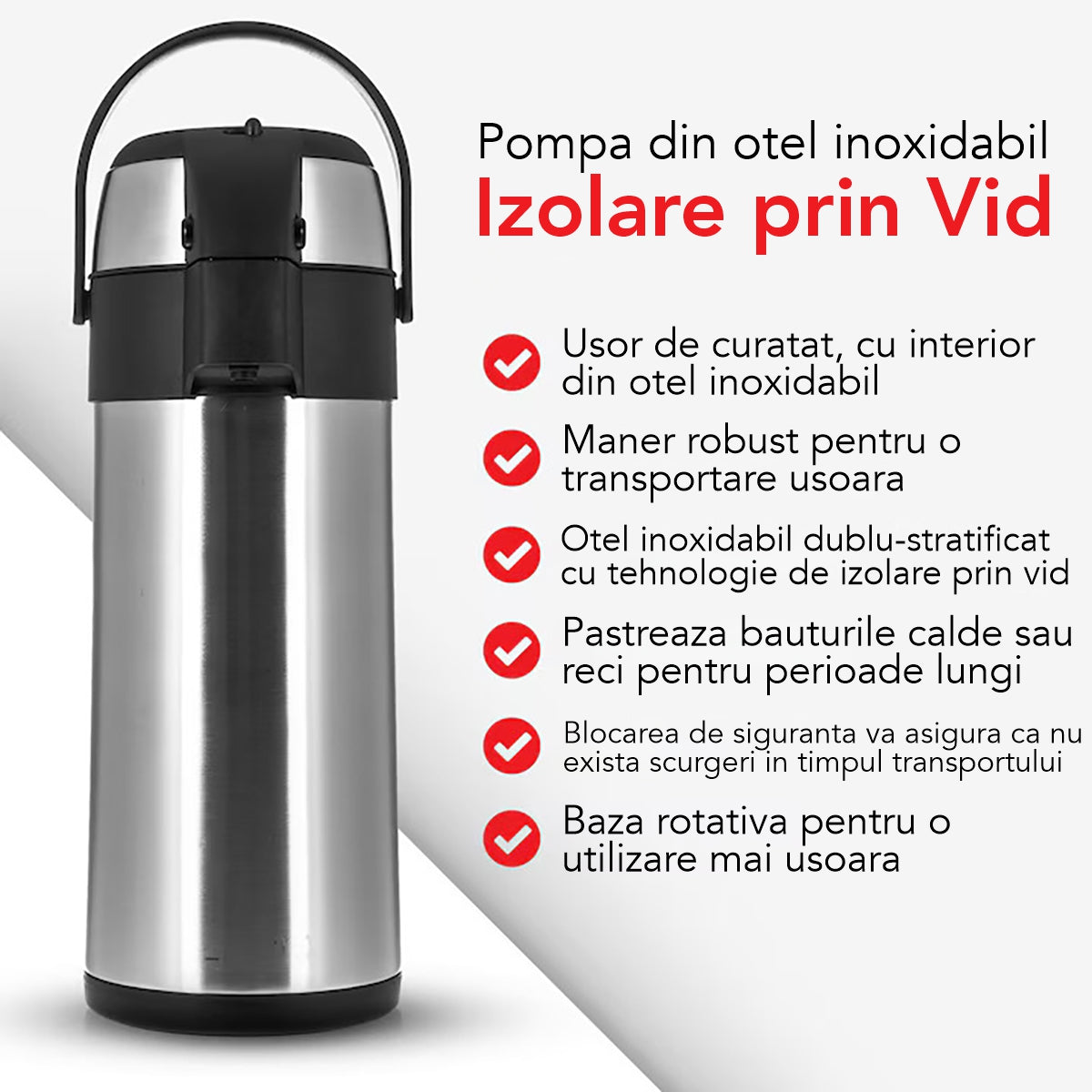 Termos, Naimeed D6432, pentru bauturi reci sau calde, Inox si ABS, 3L, Gri, 150x420x150mm
