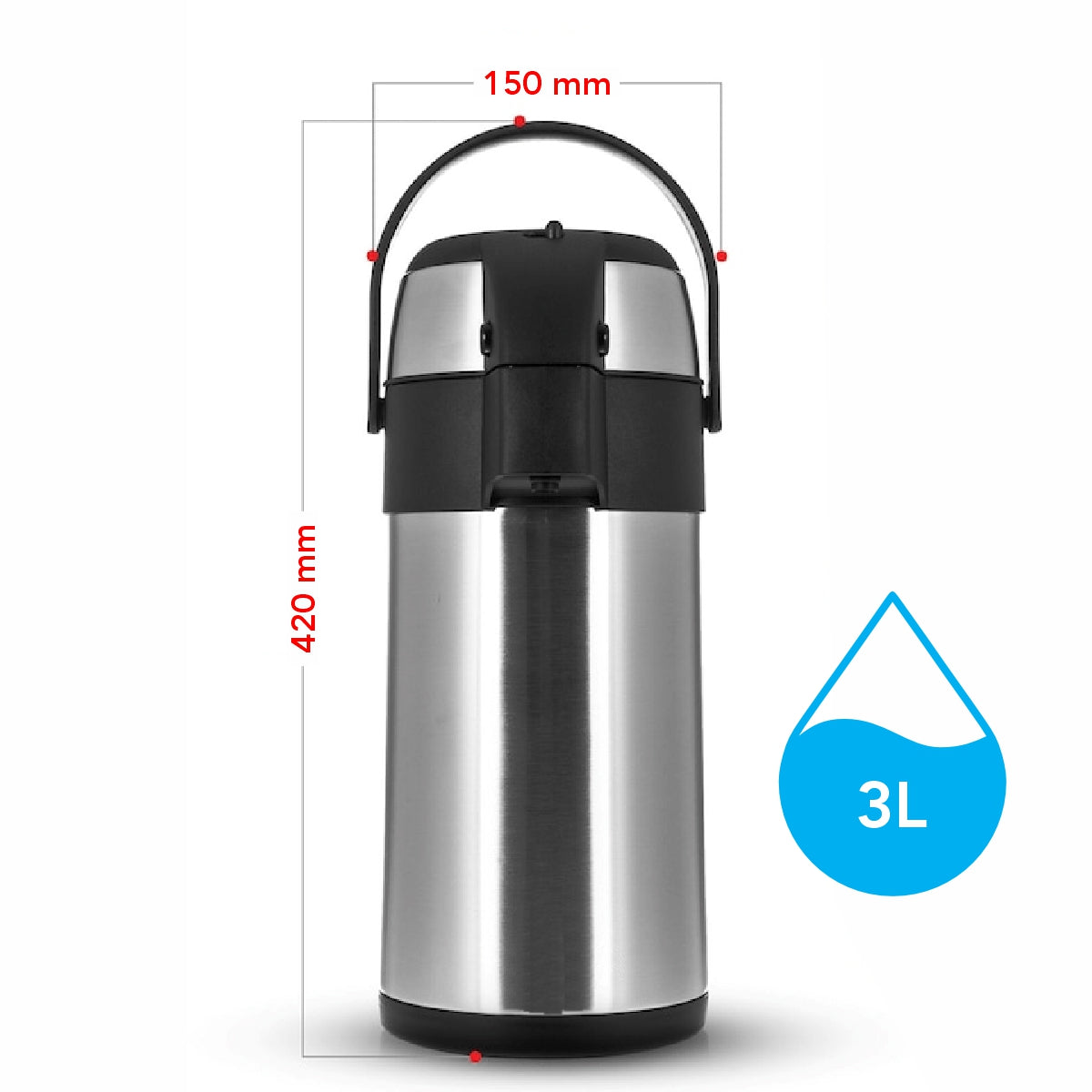 Termos, Naimeed D6432, pentru bauturi reci sau calde, Inox si ABS, 3L, Gri, 150x420x150mm