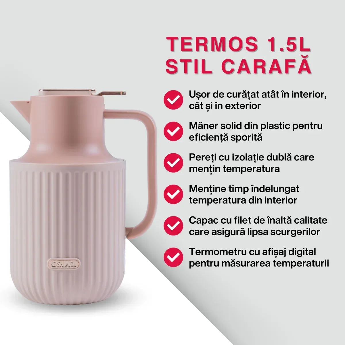 Termos, Naimeed D6434, pentru bauturi reci sau calde, Sticla si ABS, 1.5L, Maro, 150x260x200mm - 221.ro