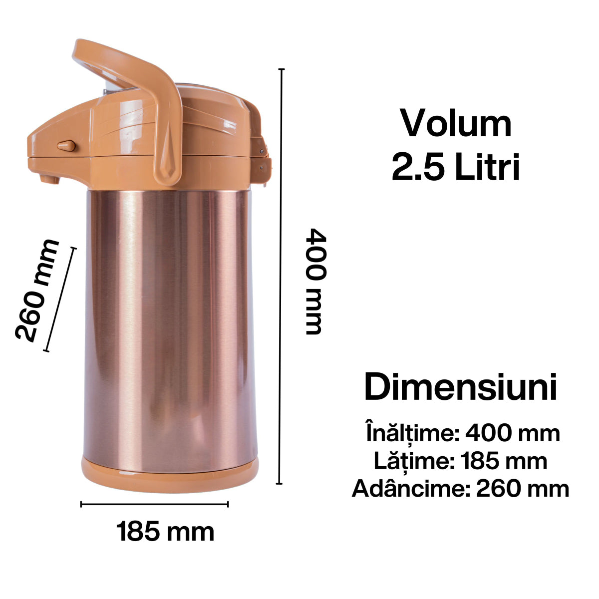 Termos, Naimeed D6440, pentru bauturi reci sau calde, Sticla si ABS, 2.5L, Maro, 185x400x260mm