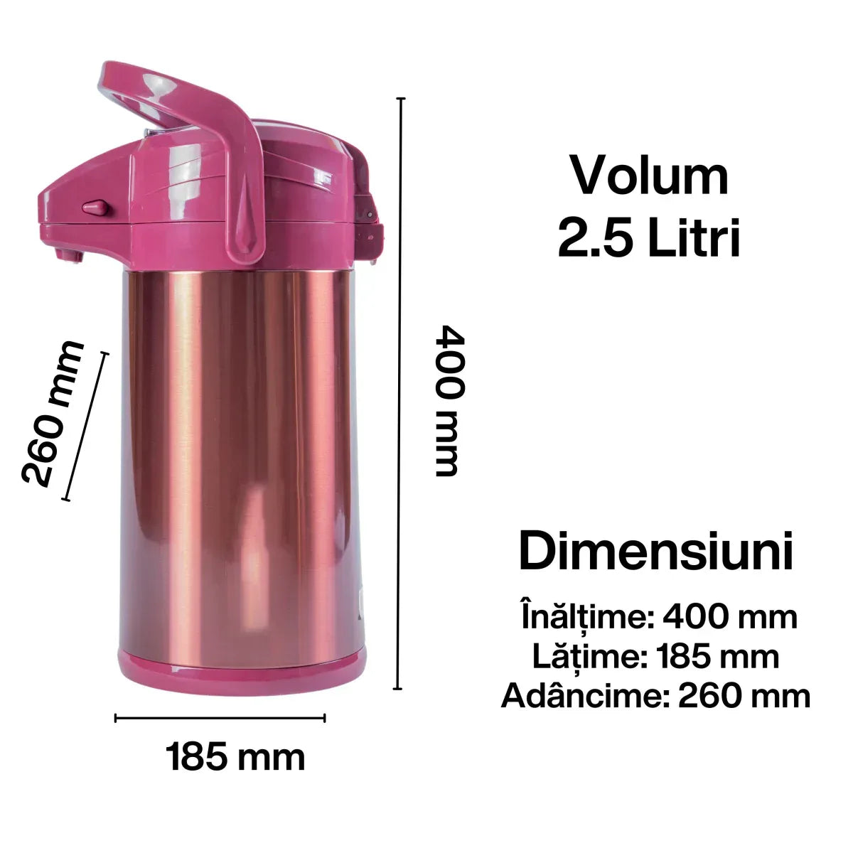 Termos, Naimeed D6440, pentru bauturi reci sau calde, Sticla si ABS, 2.5L, Visiniu, 185x400x260mm - 221.ro