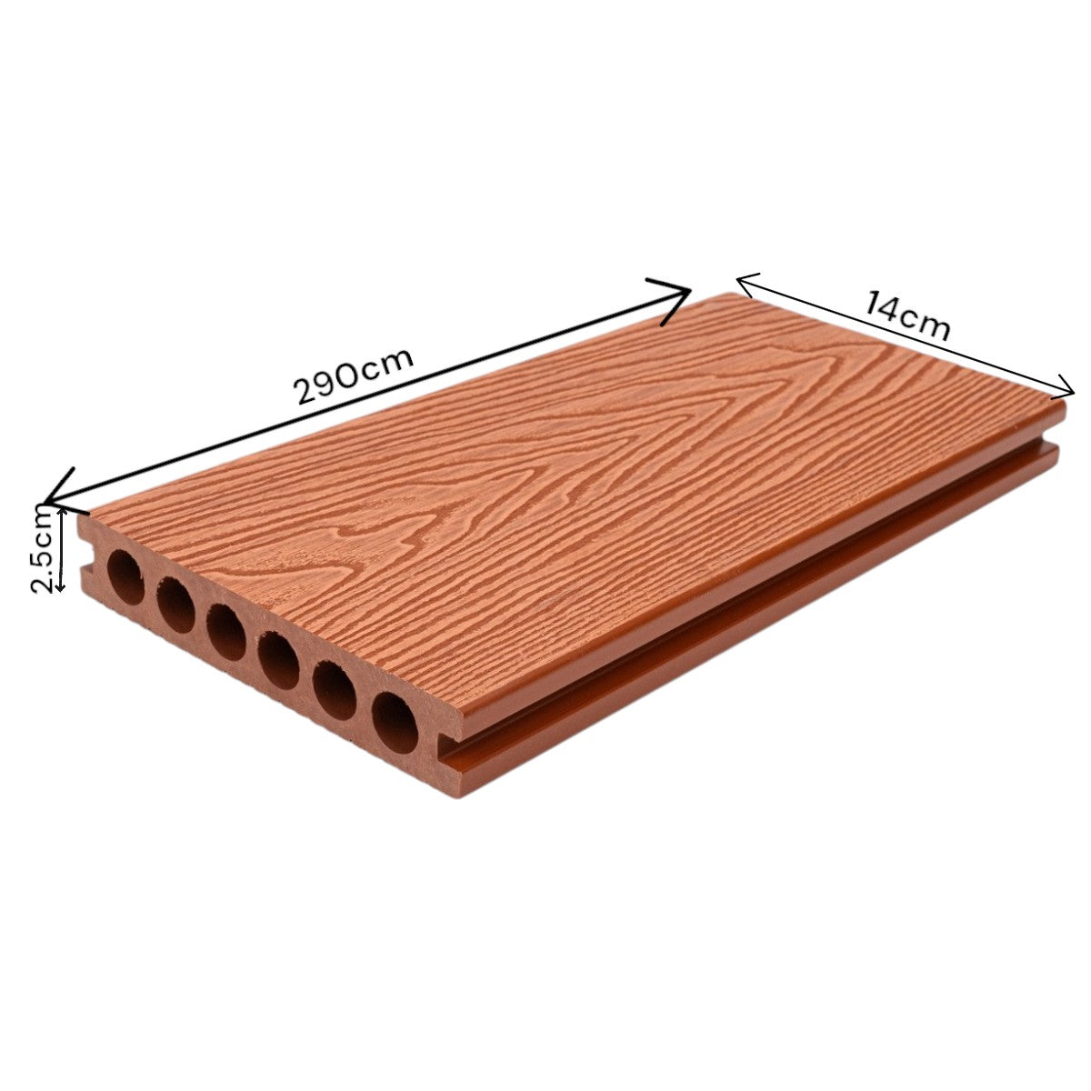 Pardoseala decking terasa din compozit WPC, Naimeed D6483, rezistenta sporita, 290x14x2.5cm, Caramiziu