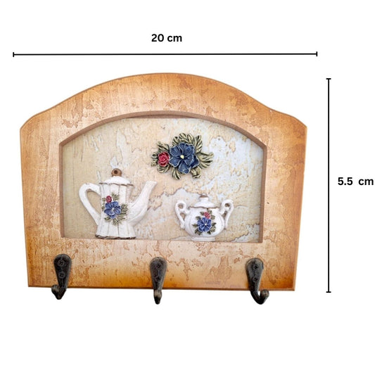 Cuier decorativ cu 3 carlige, Naimeed D65-8, 20x5.5x0.8 cm, Maro