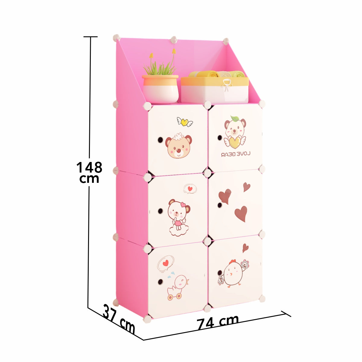 Dulap Modular, camera copii, 6 usi, Naimeed D6582, Roz, 148x74x37cm