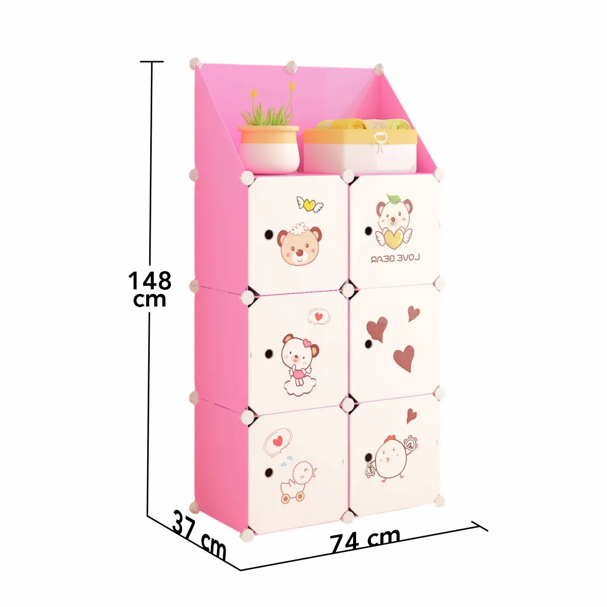 Dulap Modular, camera copii, 6 usi, Naimeed D6582, Roz, 148x74x37cm - 221.ro