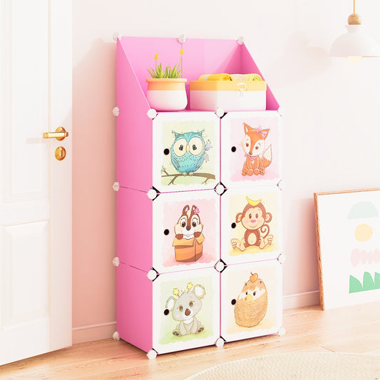 Dulap Modular, camera copii, 6 usi, Naimeed D6583, Roz, 148x74x37cm