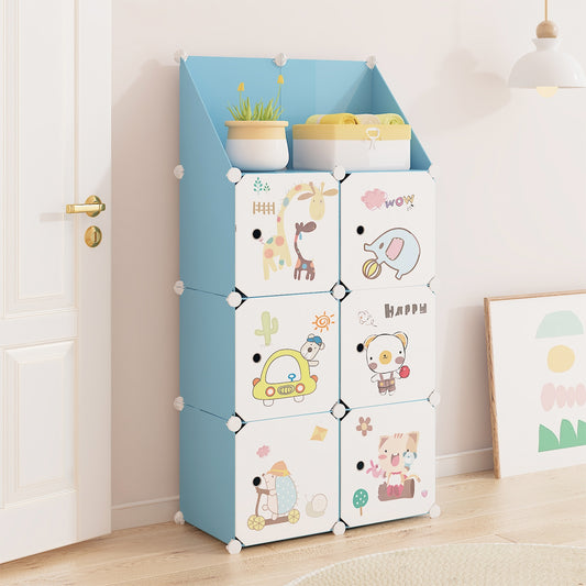 Dulap Modular, camera copii, 6 usi, Naimeed D6584, Albastru, 148x74x37cm