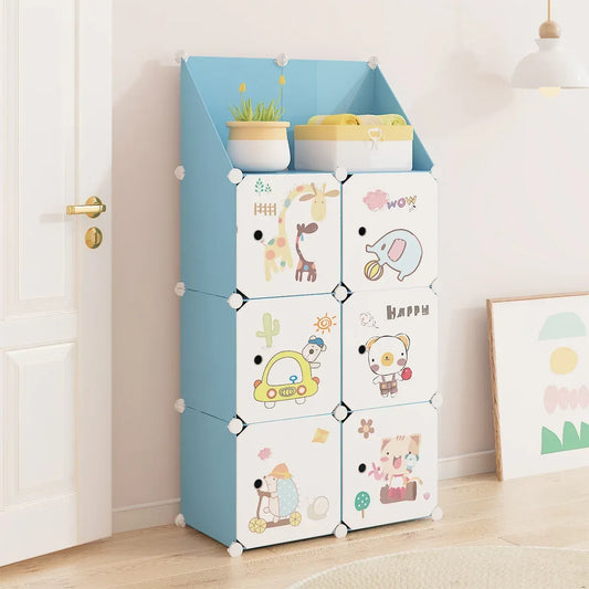 Dulap Modular, camera copii, 6 usi, Naimeed D6584, Albastru, 148x74x37cm - 221.ro