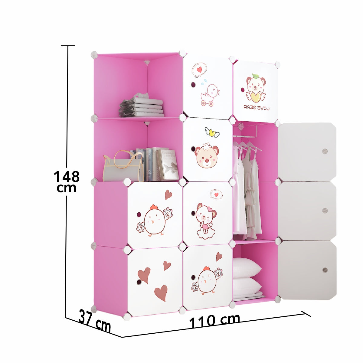 Dulap Modular, camera copii, 10 usi, Naimeed D6585, Roz, 148x110x37cm