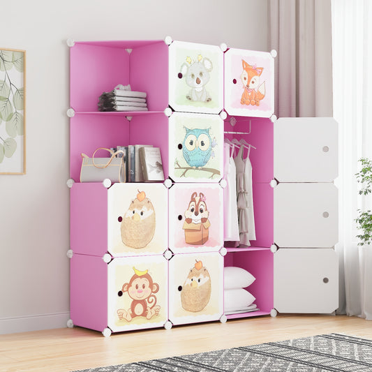 Dulap Modular, camera copii, 10 usi, Naimeed D6586, Roz, 148x110x37cm
