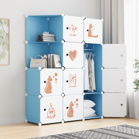 Dulap Modular, camera copii, 10 usi, Naimeed D6588, Albastru, 148x110x37cm