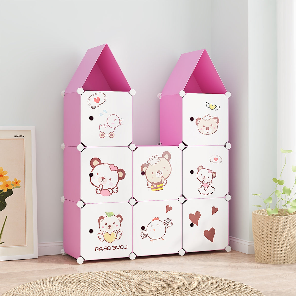 Dulap Modular, camera copii, 8 usi, Naimeed D6589, Roz, 128x110x37cm