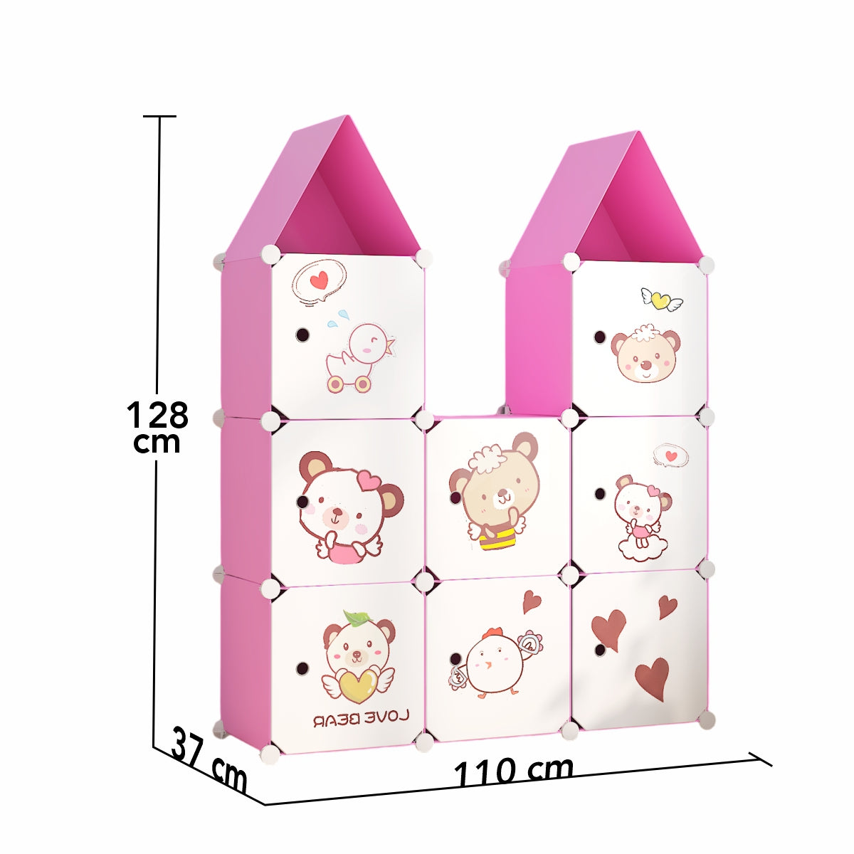 Dulap Modular, camera copii, 8 usi, Naimeed D6589, Roz, 128x110x37cm