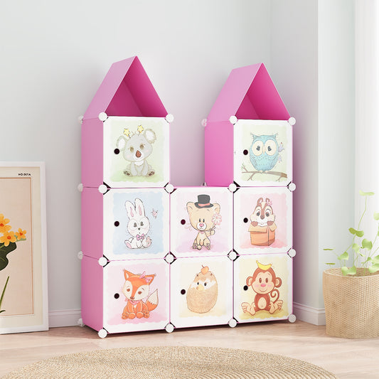 Dulap Modular, camera copii, 8 usi, Naimeed D6590, Roz, 128x110x37cm