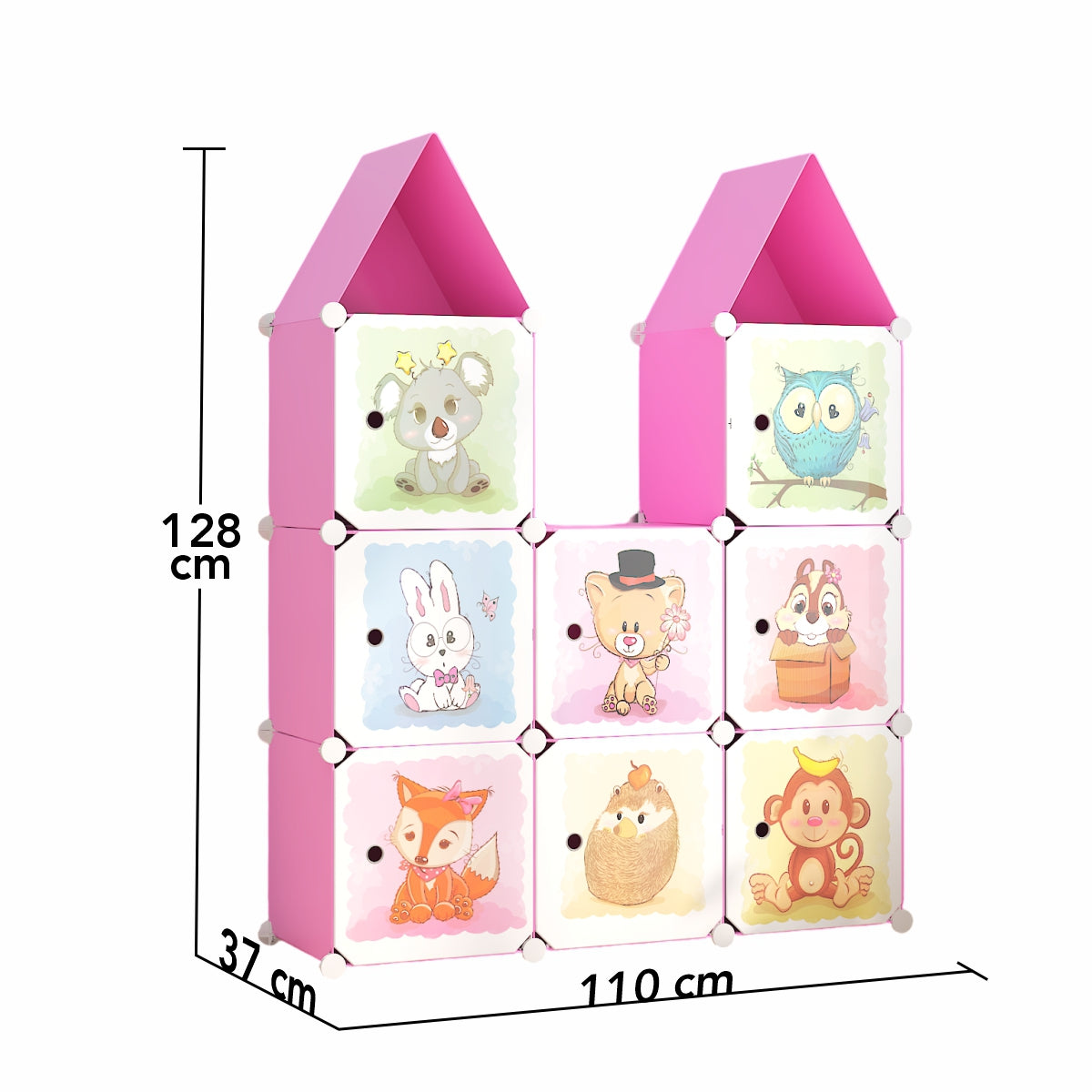 Dulap Modular, camera copii, 8 usi, Naimeed D6590, Roz, 128x110x37cm